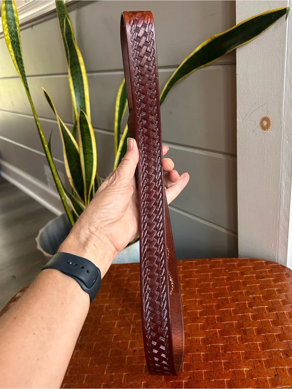 Triple K 536-38 Vintage Western Ranger Basketweave Leather Belt 38 USA Brass